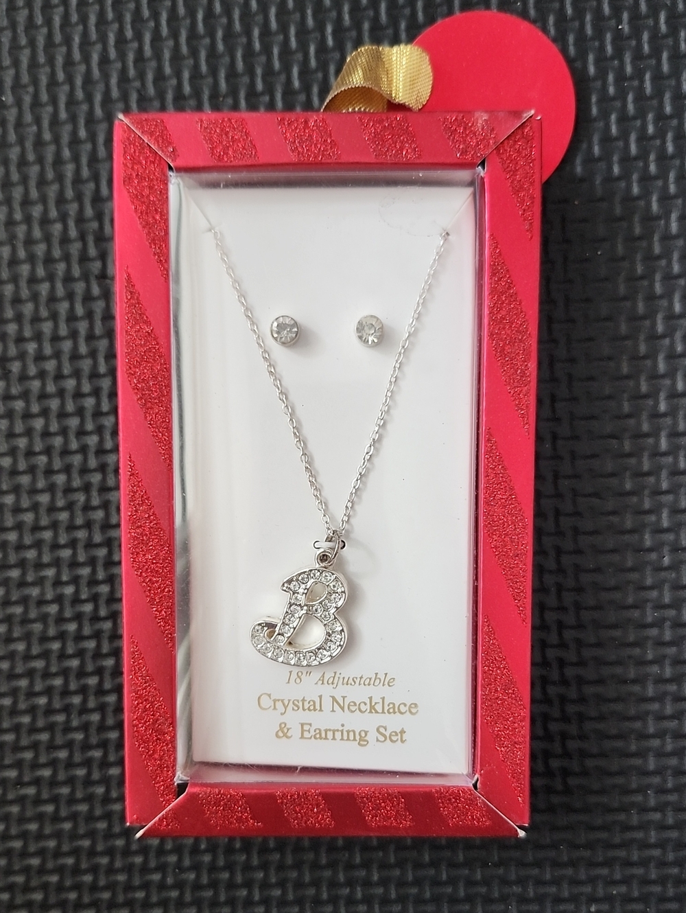 Crystal Initial 'B' Necklace & Earring Set - Silver